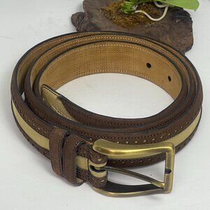 Tommy Bahama Men's Perforated Leather Belt w/ Brass Buckle - Brown/Tan - Size 42